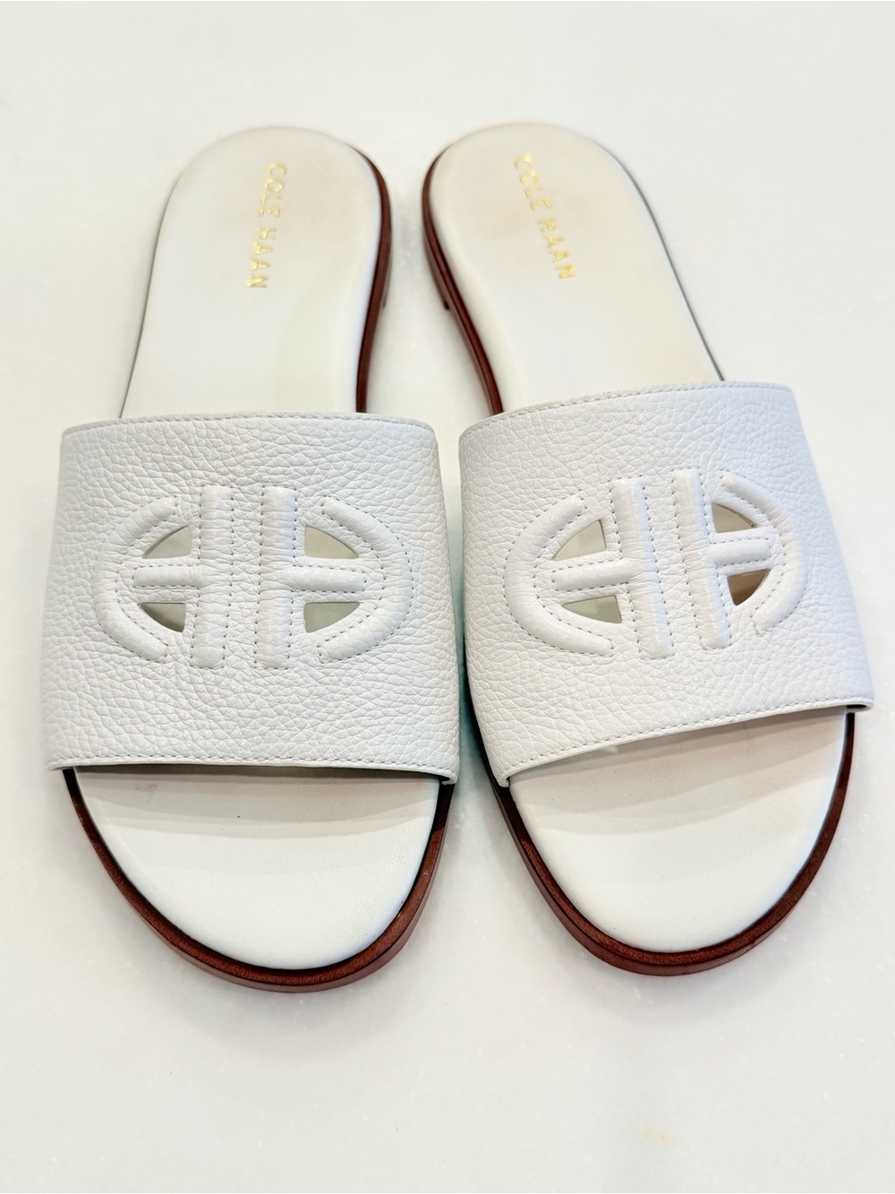 Women's SANDALS Cole Haan Flynn Logo Slide - WHITE LEATHER Sz 8.5 - Picture 14 of 14